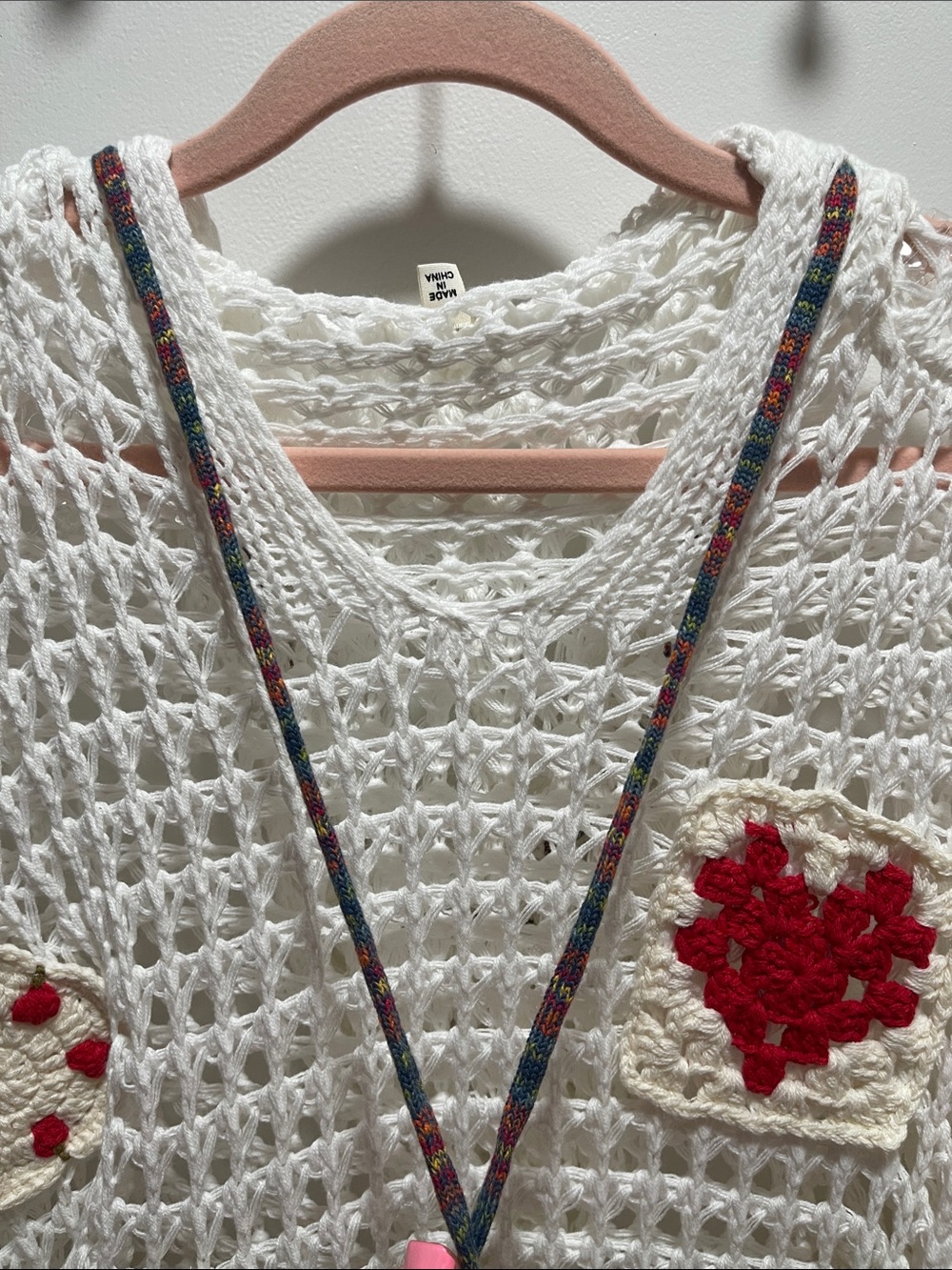 NWOT POL Cream Crochet Pullover w/ Patchwork Appliqués - Picture 6 of 10